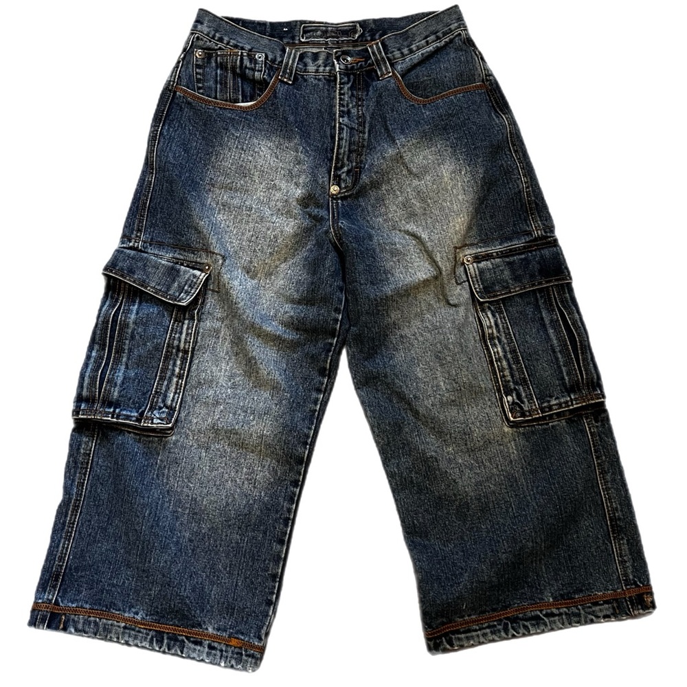 Vintage Men Y2K Delf Medium Wash Denim Cargo Jorts 32 X 22